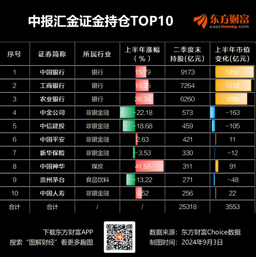 最新中央汇金持股名单,中央汇金最新持股信息揭晓